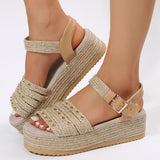 Weaving Wedge Heel Sandals for Women Summer Espadrilles Platform Slippers Woman Thick Bottom Non Slip Beach Sandalias Mujer