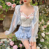 Pphmm Y2k Summer New Sling Tops Cute Girl Kawaii Floral Bow Inside A Sling Vest 90s Aesthetics Crop Top for Women