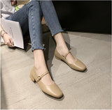 Women Low Heel Shoes Square Toe Retro Mary Janes Pumps Casual Spring Autumn Lady Weekly Shoes Size 35-40