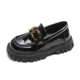 Princess Shoes  Spring Black Loafers Baby Boys School Shoes Metal Kids Fashion Casual PU Glossy Children Cute Mary Janes New