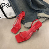 Summer New Women Sandal Fashion Narrow Band Ladies Elegant Dress Gladitor Shoes Thin High Heel Square Toe Pumps Shoes