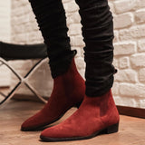 New In Wine Red Men Chelsea Boots Flock Round Toe Business Boots for Men with Free Shipping Men Boots Bottes Pour Hommes