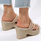 Weaving Wedge Heel Sandals for Women Summer Espadrilles Platform Slippers Woman Thick Bottom Non Slip Beach Sandalias Mujer