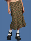 Plaid Wrap Skirts Summer High Waist E-girl Y2k Streetwear Cotton Long Skirts Chic Women Mermaid Skirts Bottoms