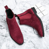 New In Wine Red Men Chelsea Boots Flock Round Toe Business Boots for Men with Free Shipping Men Boots Bottes Pour Hommes