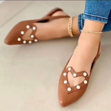 Plus Size 41 42 43 Women's Flats Pointed Toe Sandals Rivet Slip on Flat Shoes for Woman Beach Shoes Leather Summer Heart 1072N