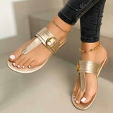 Summer Sandals Women Fashion Casual Beach Outdoor Flip Flop Sandals Metal Decoration Ladies Flat Shoes Big Size 35-43