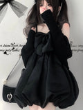 Lolita Style Black Gothic Girl Dark Lolita Suspender Jsk Dress Bow Casual Female Kawaii Sexy Loli Dresses