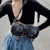 Vintage Black Women Cylinder Underarm Bags Double Pocket Design Ladies Shoulder Bag Fashion Female PU Leather Purse Handbags