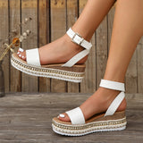 Women's Fashion Rivet Platform Sandals Open Toe Buckle Ankle Strap Wedge Sandals Women Summer Thick Bottom Gladiator Shoes Woman