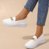 Women's Chain Flats for Women Round Toe Slip on Casual Shoes Fabric Flats Breathable Comfy Walking Shoes white sneakers women