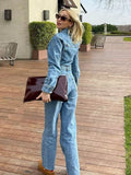 Pphmm Women Chic Fashion Straight Denim jumpsuit Vintage Long Sleeve Female long Jumpsuits Mujer