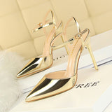 Shiny High Heels Slingback Gold Silver Women Pumps Metallic Sandals Stiletto Pointy Heeled Shoe Wedding Party Woman Sandals 10cm