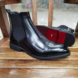 New Black Chelsea Boots for Men Red Sole Square Toe Slip-On Business Men Ankle Boots Free Shipping Botas De Hombre