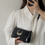 Y2k Cool Girls Black Shoulder Bags Moon Lock Women's Chain Underarm Bag Purse Handbags Fashion Female Small Messenger Bags