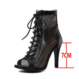 New Sexy High Heels Hollow Mesh Sandals Summer Fashion Trend Comfort Peep Toe Boots Stilettos Jazz Dance Female Shoes Plus Size