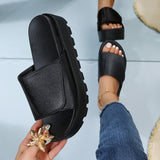 Black PU Leather Platform Slippers Women Plus Size 43 Thick Soled Sandals Woman Summer Non-slip Slides Shoes Female