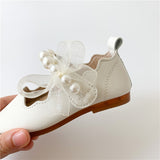 New Girls Single Princess Shoes Pearl Shallow Children's Flat Kids Baby Bowknot Shoes Spring Autumn Wedding Party Gift