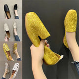 Women Flats Slip on Loafers Foldable Flats for Women Square Toe Single Shoes Hollow Out Fashion Party Casual Shoes for Ladies