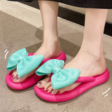Korean Slik Bowtie Flip Flops Female Soft Sole Cloud Slippers Shoes Woman  Summer Platform Flat Heels Sandals Women Slides