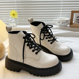 Chunky Platform Combat Boots for Women Autumn Winter PU Leather Ankle Booties Women Punk Thick Bottom Non Slip Motorcycle Boots