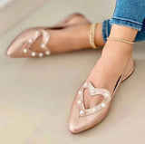 Plus Size 41 42 43 Women's Flats Pointed Toe Sandals Rivet Slip on Flat Shoes for Woman Beach Shoes Leather Summer Heart 1072N