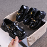 Princess Shoes  Spring Black Loafers Baby Boys School Shoes Metal Kids Fashion Casual PU Glossy Children Cute Mary Janes New