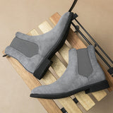 New Gray Chelsea Boots Flock Slip-On Round Toe Business Men Short Boots Free Shipping Size 38-46 Botas Cuturno Masculinas