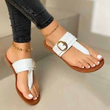 Summer Sandals Women Fashion Casual Beach Outdoor Flip Flop Sandals Metal Decoration Ladies Flat Shoes Big Size 35-43