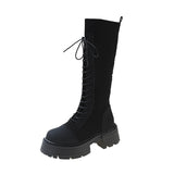 Autumn Winter New Chunky Platform Long Boots Women Thick-soled Stretch Knitted Knee High Boots Woman