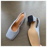 Fashion Women Shoes Slingbacks Thick Heel Sandals Elegant Pumps For Party Wedding Shoe Square Toe Sandal Slip On Mule Shoe