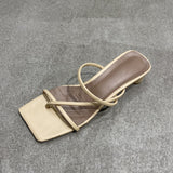 Summer Square Low Heel Women Slipper Fashion Narrow Band Ladies Sandal Outdoor Beach Casual Slides Shoes Big Size 40
