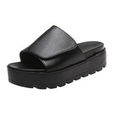 Black PU Leather Platform Slippers Women Plus Size 43 Thick Soled Sandals Woman Summer Non-slip Slides Shoes Female