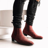 New In Wine Red Men Chelsea Boots Flock Round Toe Business Boots for Men with Free Shipping Men Boots Bottes Pour Hommes