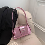 Silver Shouder Bags for Women Spring Y2K Small Purse Glossy PU Leather Luxury Brand Female Underarm Handbags Pink