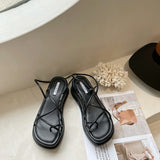 Design Open Toe Women Sandals Summer Fashion Narrow Band Dress Shoes Platform Wedges Heel Ladies Ankle Strap Gladiator Sandalias