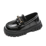 Princess Shoes  Spring Black Loafers Baby Boys School Shoes Metal Kids Fashion Casual PU Glossy Children Cute Mary Janes New