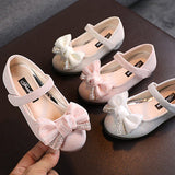 Children's Shoes Shiny Rhinestone Bow Design Princess Shoe Girls Party Dance Shoes Kids Baby Flat Performance Shoe