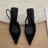 Summer New Brand Pointed Toe Slingback Shoes Thin High Heel Shallow Slip On Ladies Elegant Sandals Plus Size 41