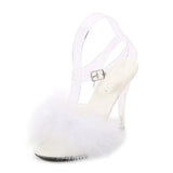 Feather Sandals Women Furry High Heels Ankle Plush Sandals Woman Transparent Heels With Fur Stripper Heeled Sandal Women Evening