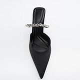 Woman High Heel Sandals Mules   Metal Chain Decorate Black Stiletto Fashion Pumps Summer Women Slingback Sandals