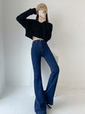 Casual Bell Bottom Pants Jeans for Women Blue Elastic Fashion Y2K Trousers Autumn New High Waisted Flare Jeans