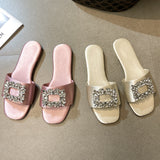 Women's Slippers Summer  Rhinestones Flat Elegant Sandals Female Fashion Outdoor Beach Shoes Slides Chanclas Mujer Playa