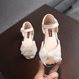 Sandals For Girls Children Fashion Pearl Mesh Bowknot Kids Summer Princess Party Shoes Casual Footwears Round Toe Sandal