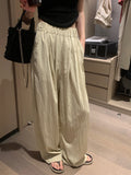 Pphmm Elastic Waist Pleated Loose Pant Beige Black Casual Women Pants