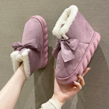 Winter Boots With Fur Australia Women's Rubber Shoes Rain Flat Heel Plush Snow  Ladies Lolita Slipper Flock Butterfly-knot B