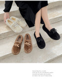 Shoes Woman Flats Slip-on Soft Loafers Fur Bow-Knot All-Match Casual Female Sneakers Round Toe Dress Slip On Butterfly New Winte