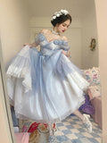 Flower Wedding Lolita Dress Light Gradient Blue Rose Fairy Princess Kawaii Sweet Elegant Lolitas Tea Party Dresses Victorian