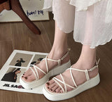 Summer New Brand Women Sandal Fashion Narrow Band Gladiator Shoes Platform Flats Heel Open Toe Dress Pumps Shoe