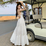 Summer White Maxi Strap Dress Women  Elegant Backless Long Formal Slip Dresses for Wedding Guest Bridesmaid Birthday Prom